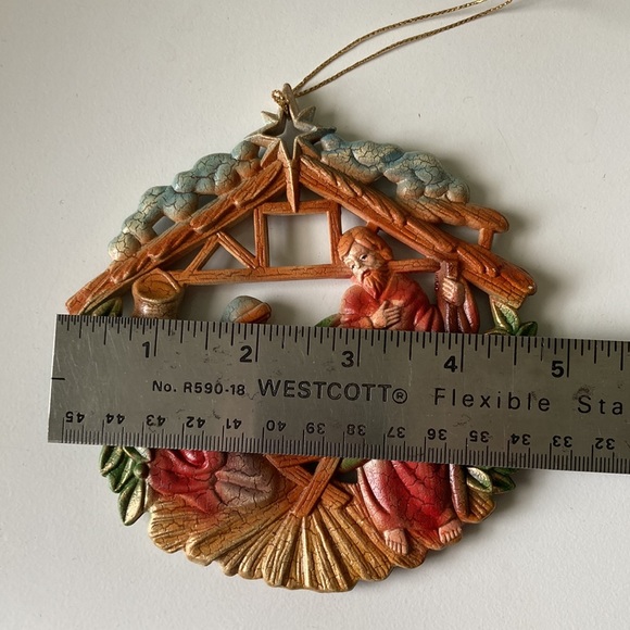 Vintage 60s 70s Christmas ornament double sided manger nativity scene - Picture 11 of 12